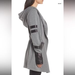 Blanc Noir Gray Utility Jacket with Black pleather Details